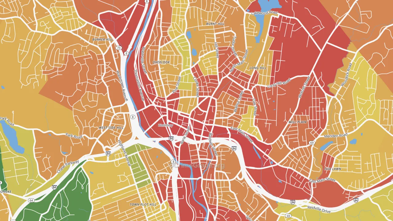 Exchange Place, Waterbury, CT Map of Robbery Rates