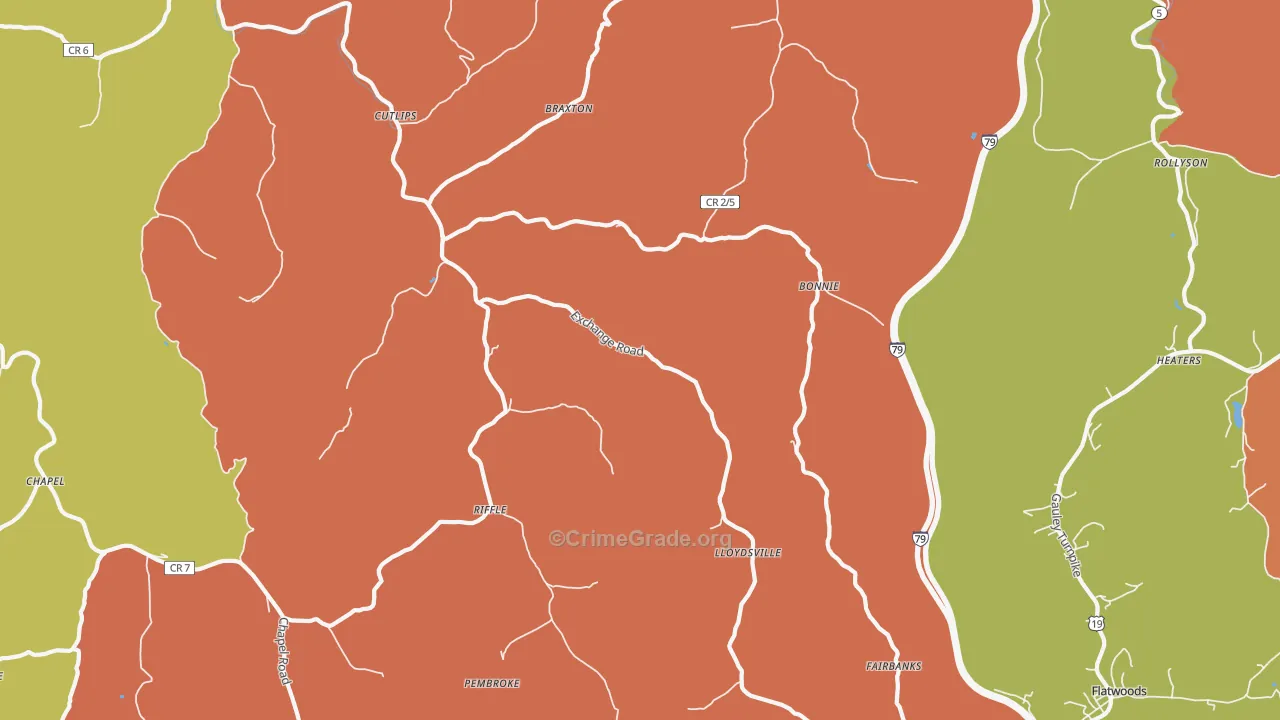 Exchange, WV Map of Robbery Rates