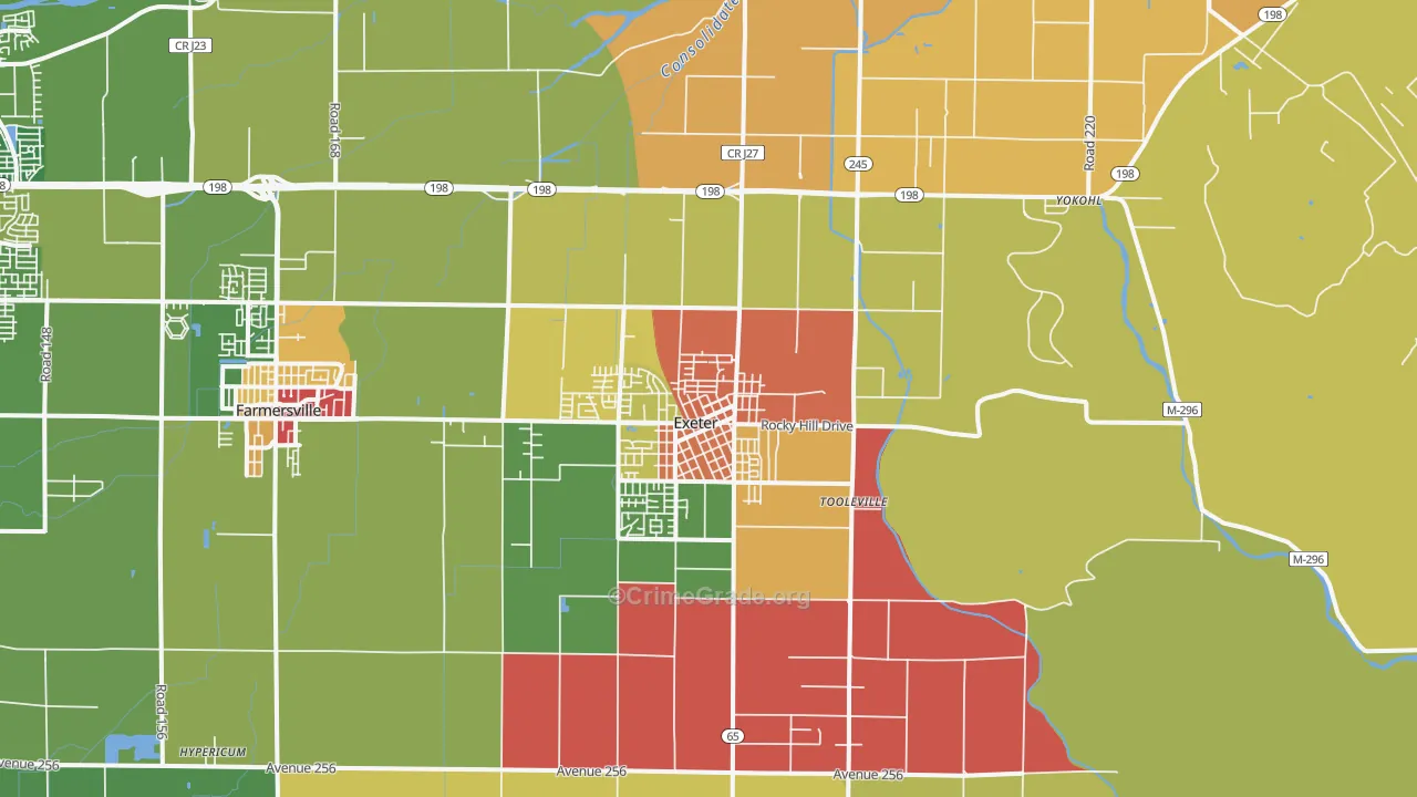 Exeter, CA Map of Robbery Rates