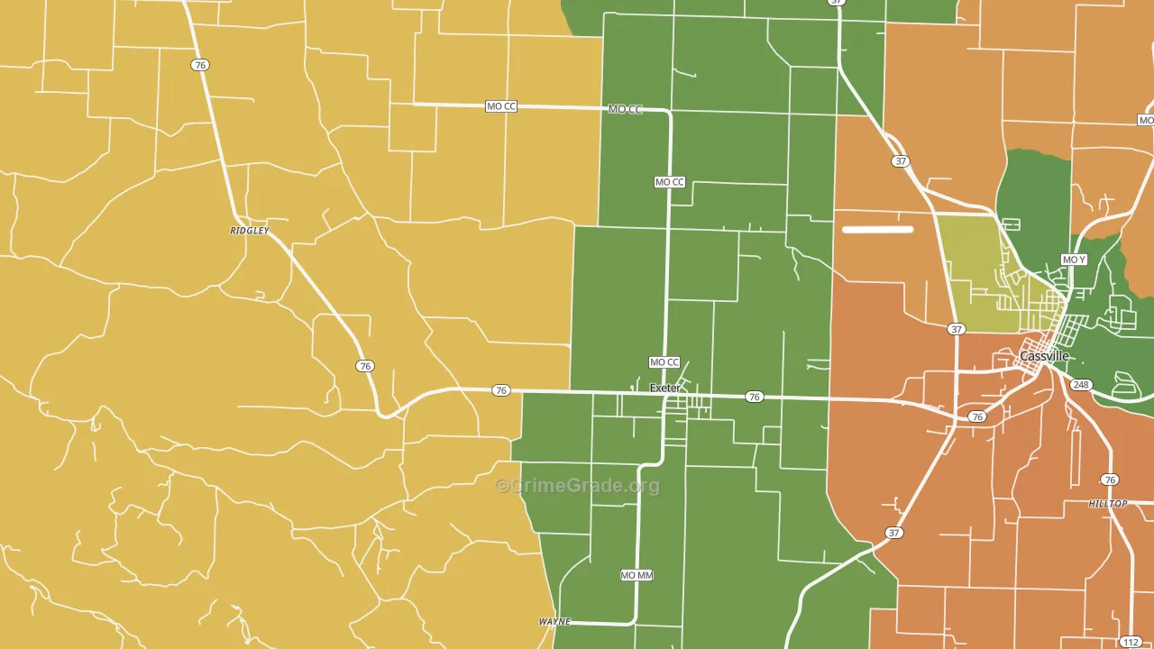 Exeter, MO Map of Robbery Rates