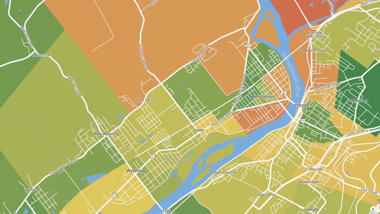 Exeter, PA Map of Robbery Rates