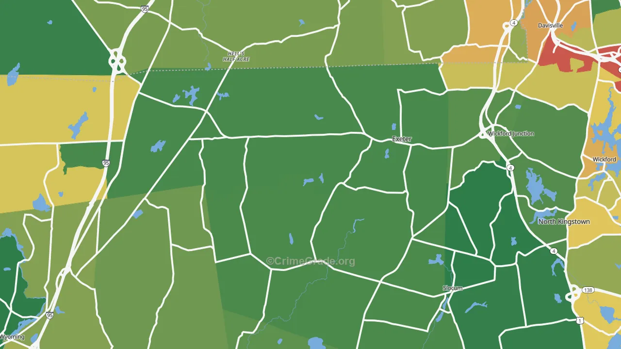 Exeter, RI Map of Robbery Rates