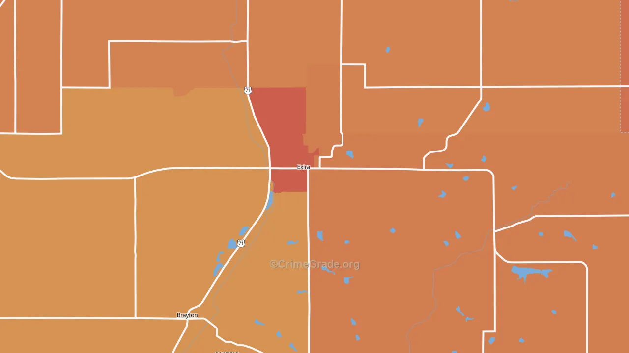 Exira, IA Map of Robbery Rates
