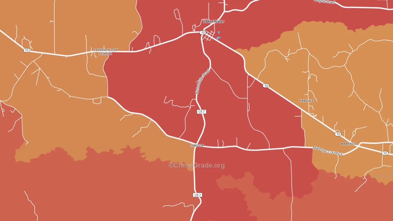 Exmoor, AL Map of Robbery Rates