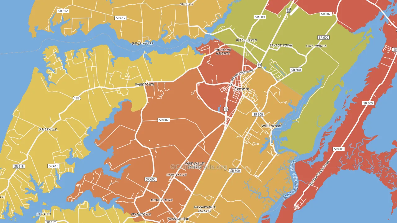 Exmore, VA Map of Robbery Rates