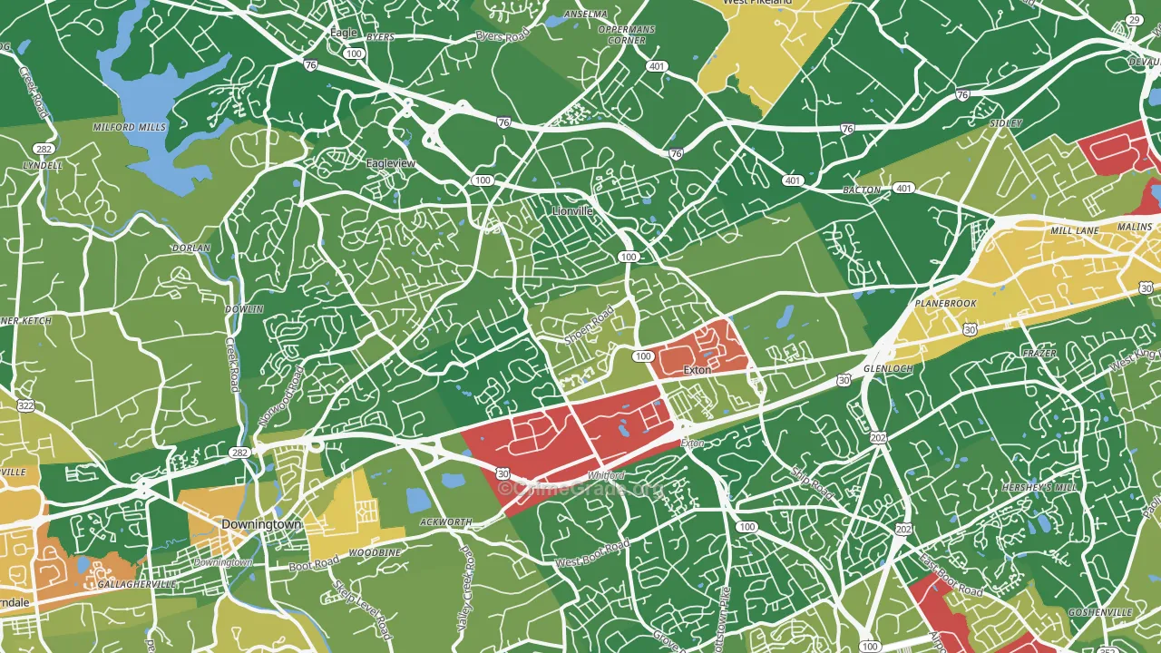 Exton, PA Map of Robbery Rates