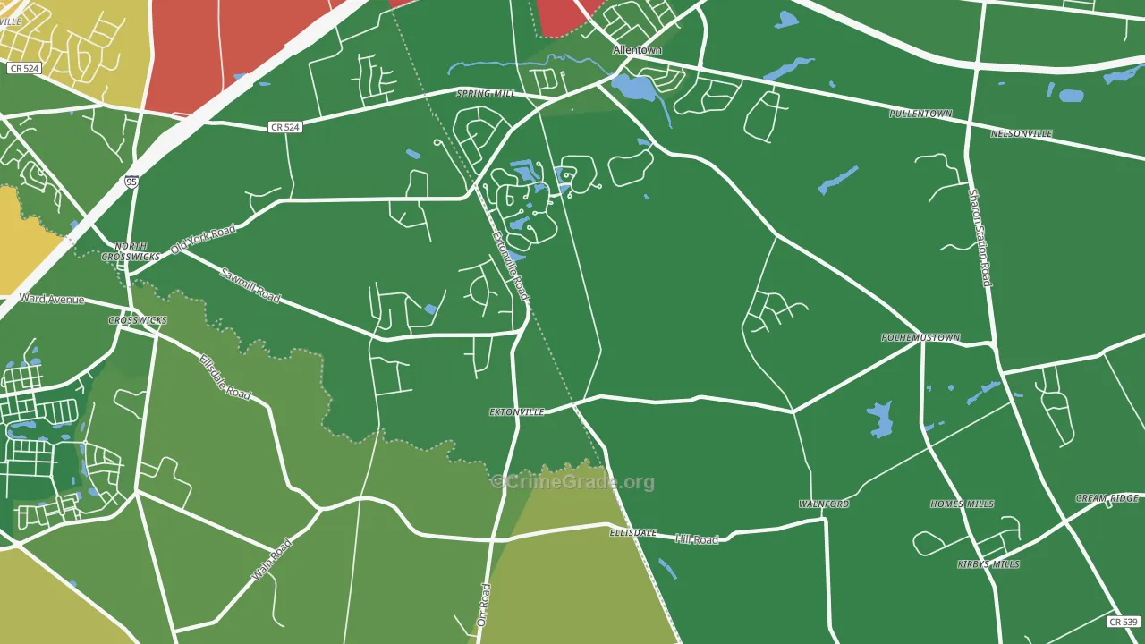 Extonville, NJ Map of Robbery Rates