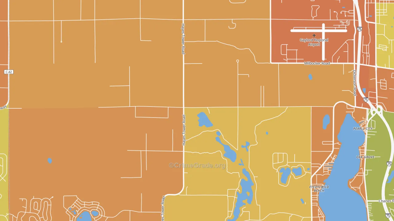 Eyedylwild Beach, MI Map of Robbery Rates