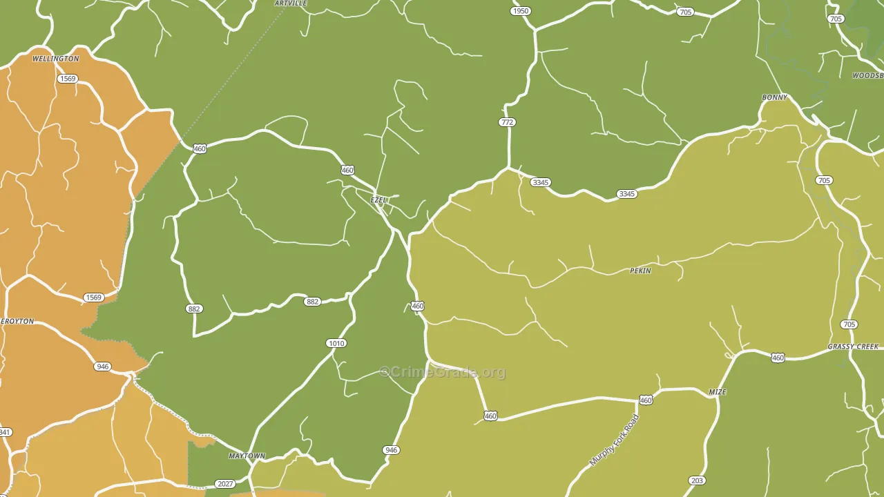 Ezel, KY Map of Robbery Rates