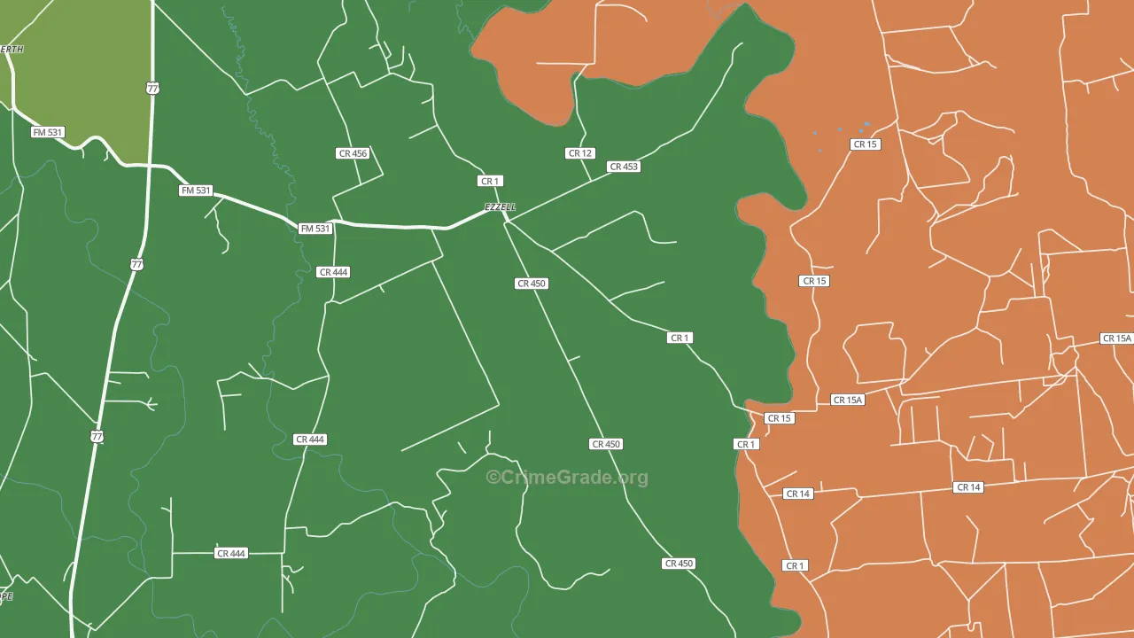 Ezzell, TX Map of Robbery Rates