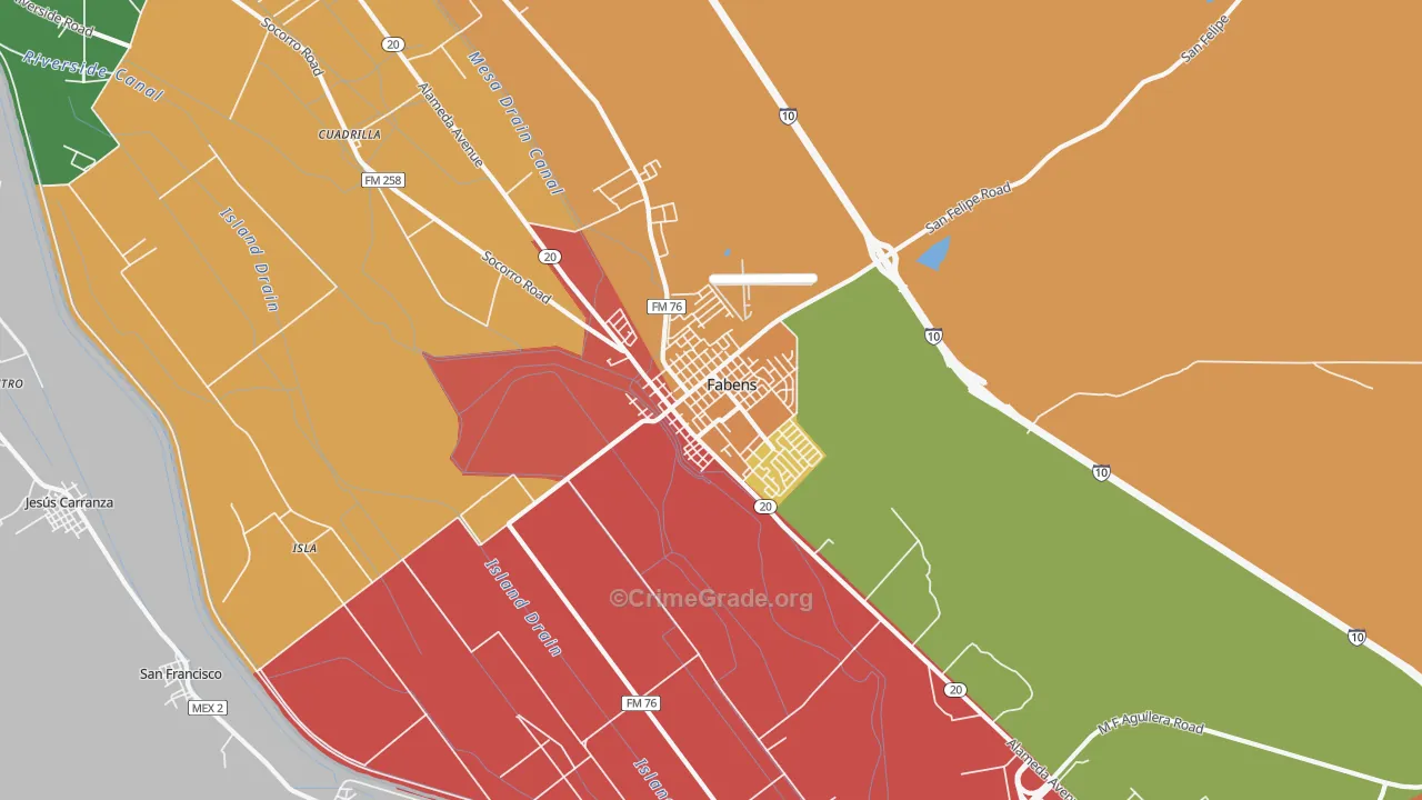 Fabens, TX Map of Robbery Rates