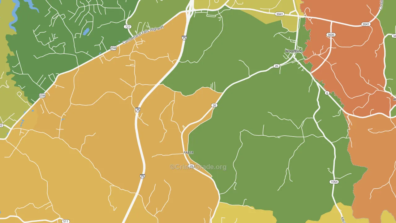 Faber, KY Map of Robbery Rates