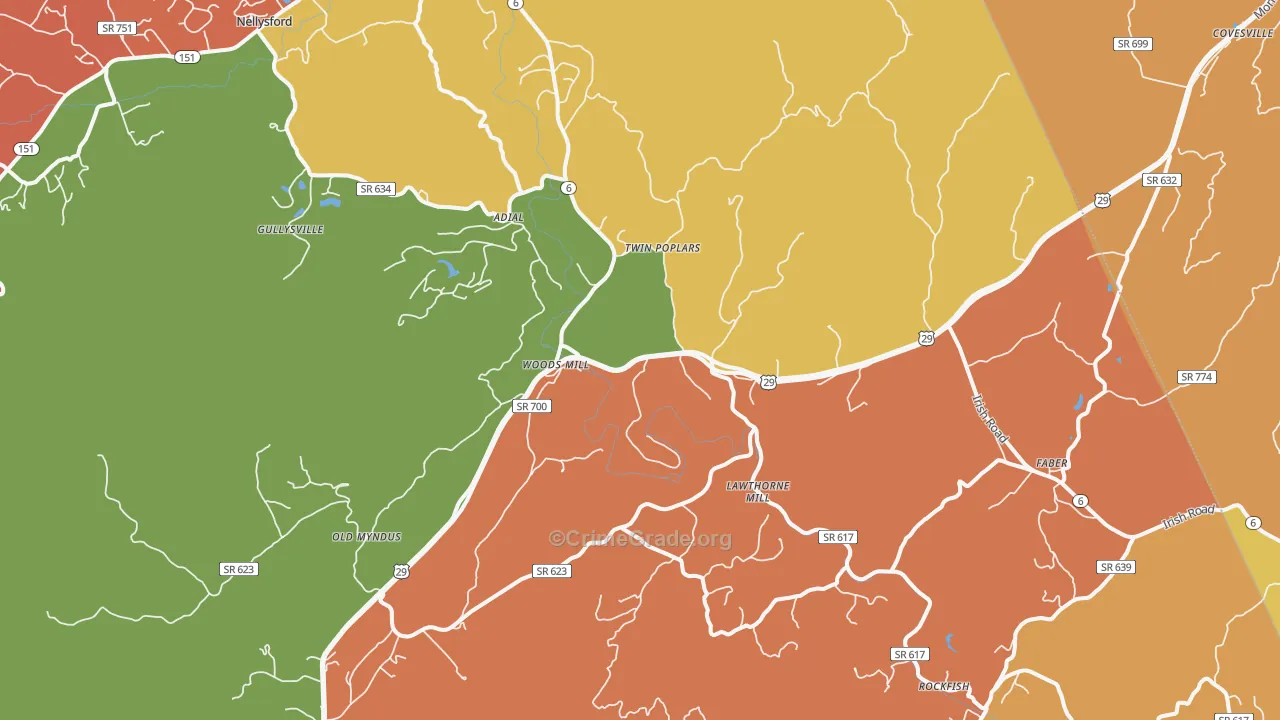 Faber, VA Map of Robbery Rates