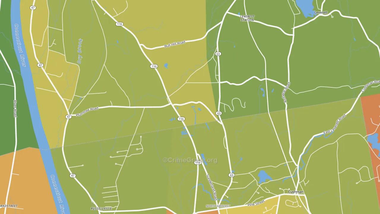 Factory Hollow, MA Map of Robbery Rates