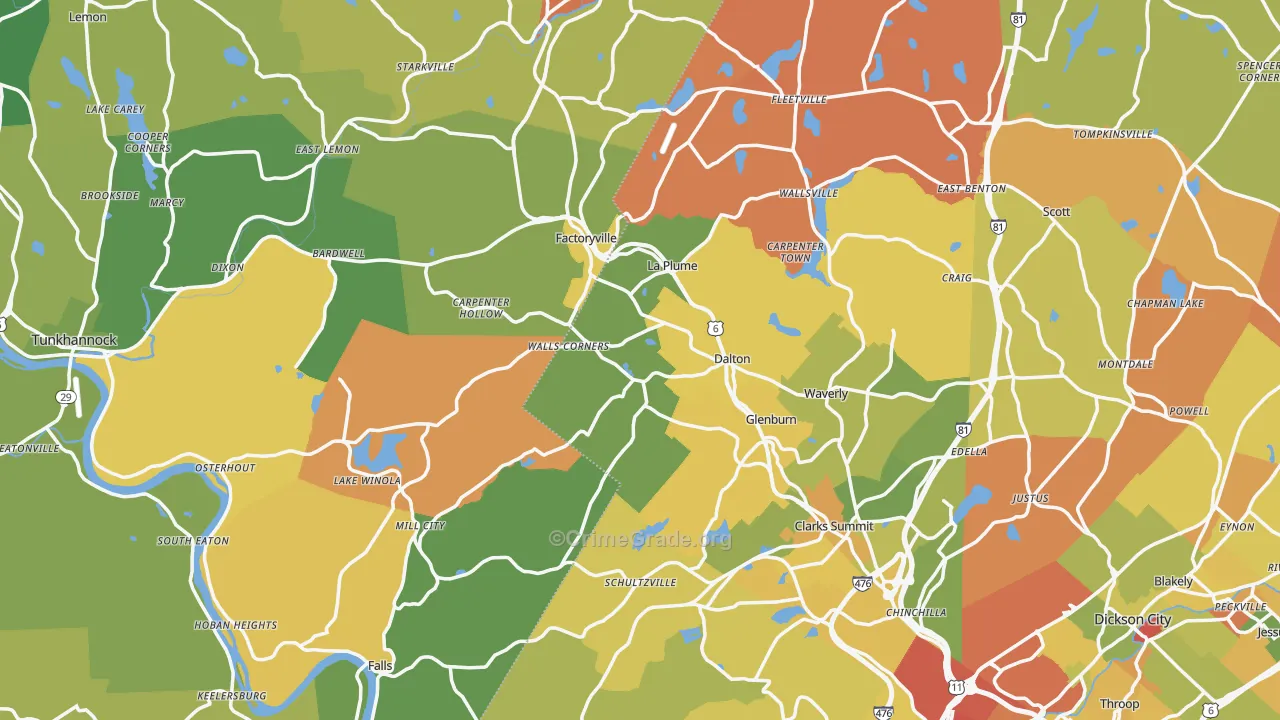 Factoryville, PA Map of Robbery Rates