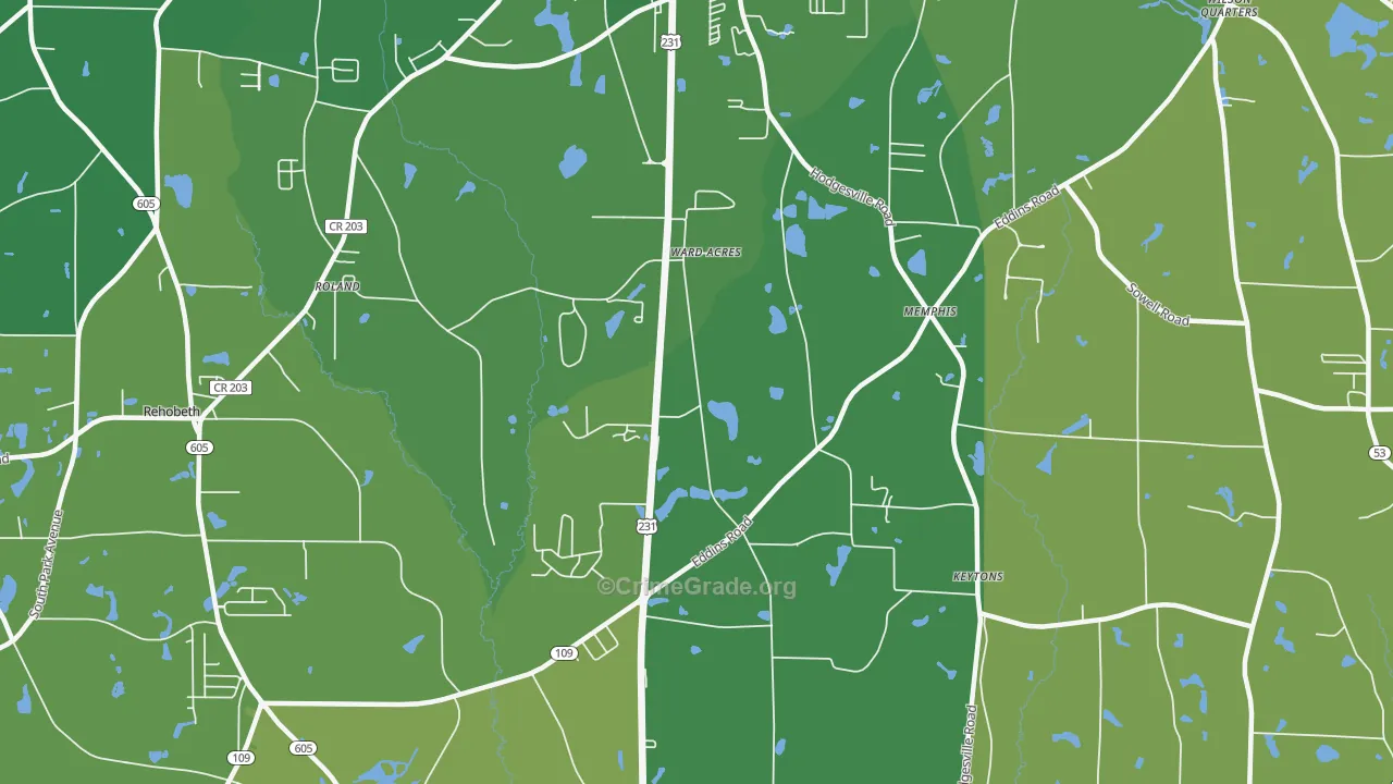 Fadette, AL Map of Robbery Rates