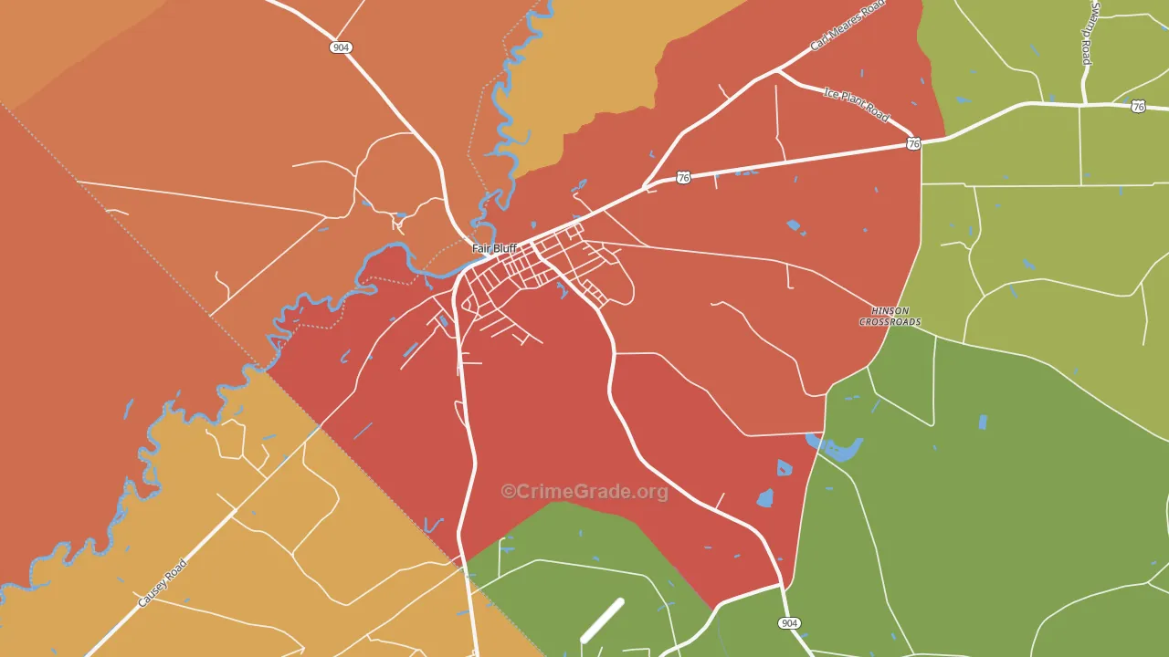Fair Bluff, NC Map of Robbery Rates