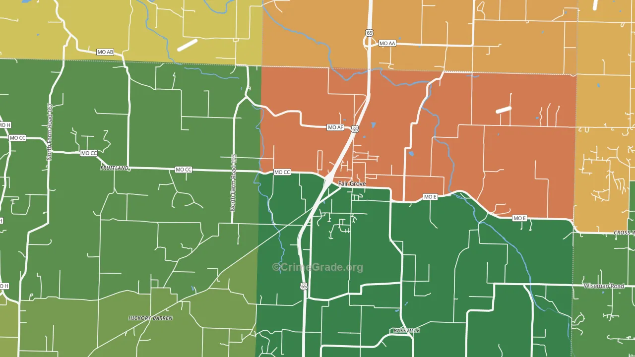 Fair Grove, MO Map of Robbery Rates