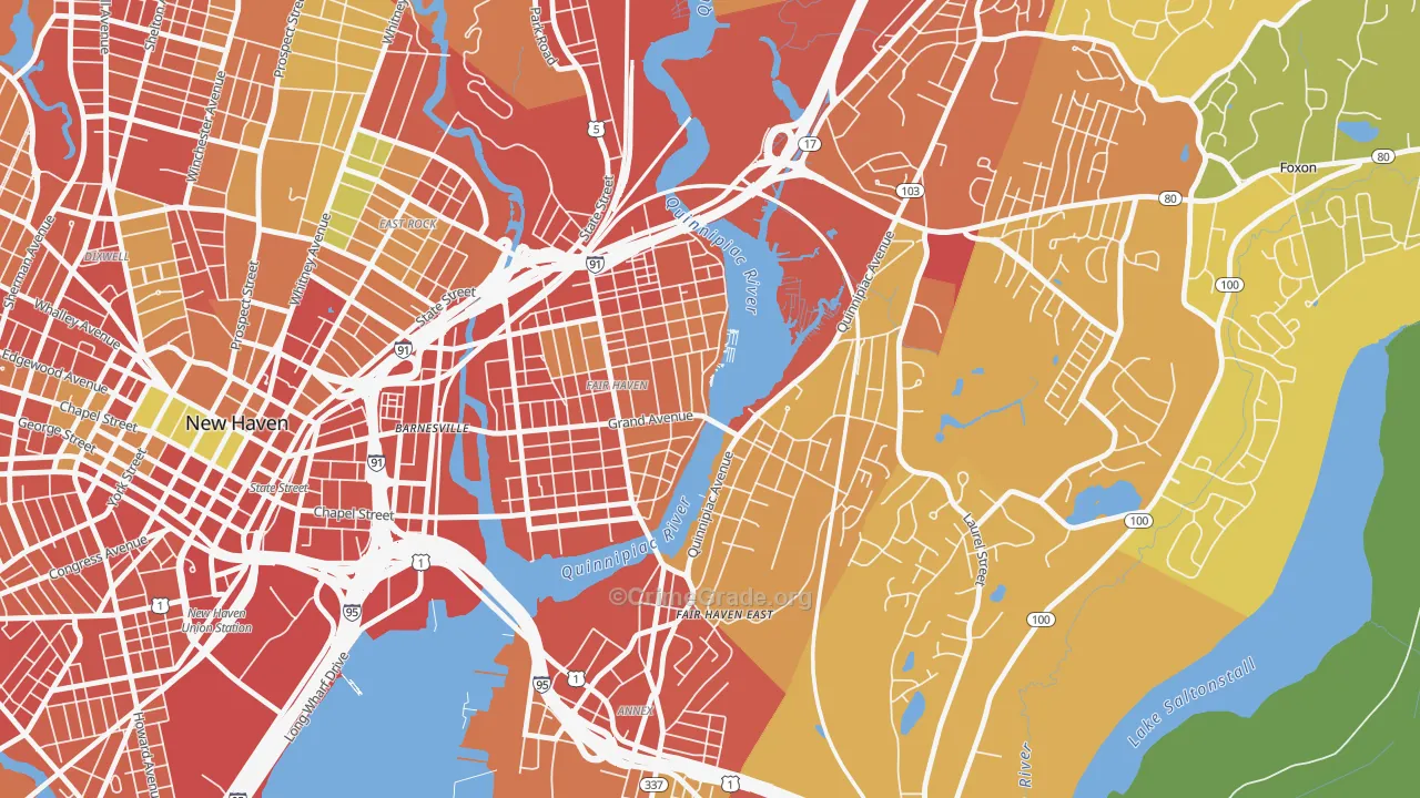 Fair Haven, New Haven, CT Map of Robbery Rates