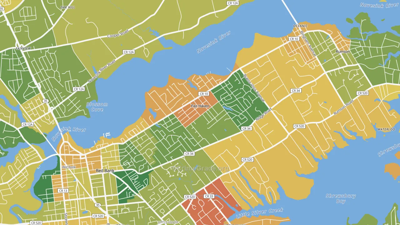 Fair Haven, NJ Map of Robbery Rates