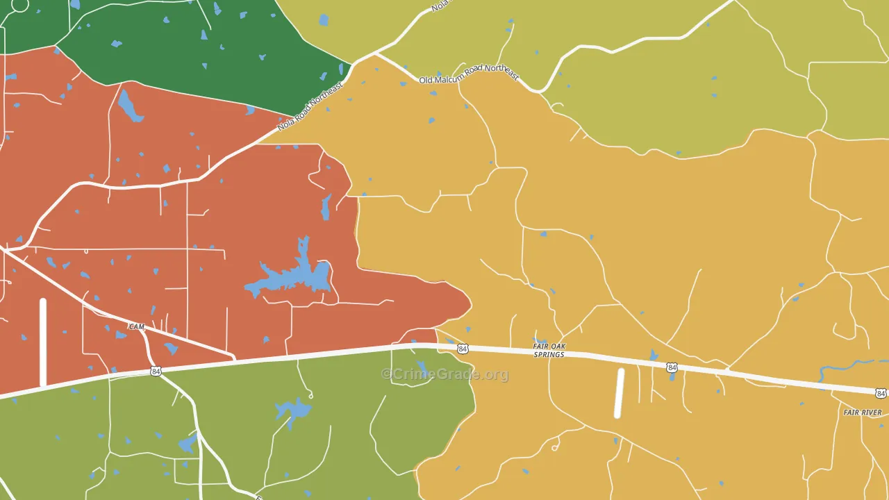 Fair Oak Springs, MS Map of Robbery Rates