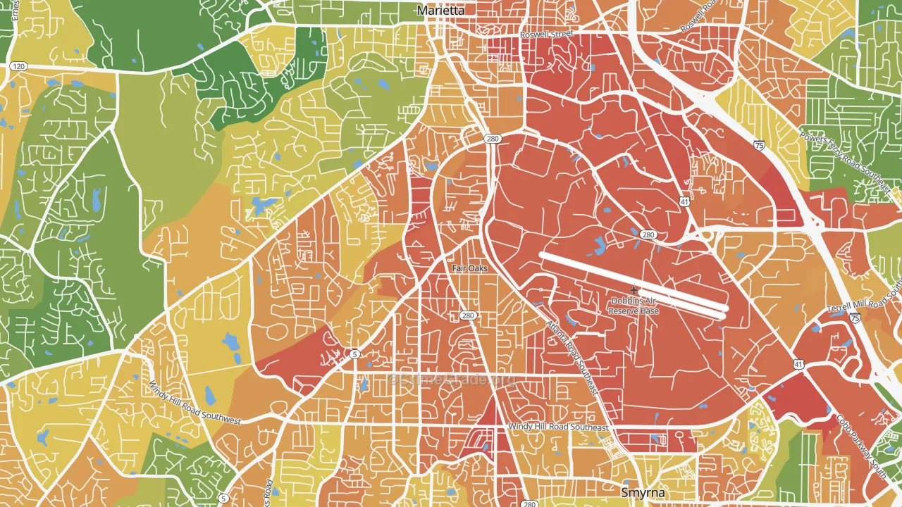 Fair Oaks, GA Map of Robbery Rates