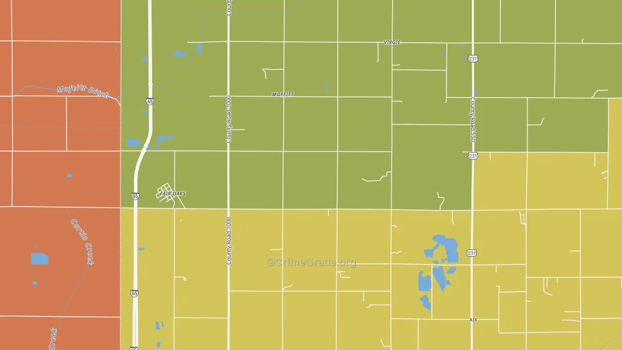 Fair Oaks, IN Map of Robbery Rates