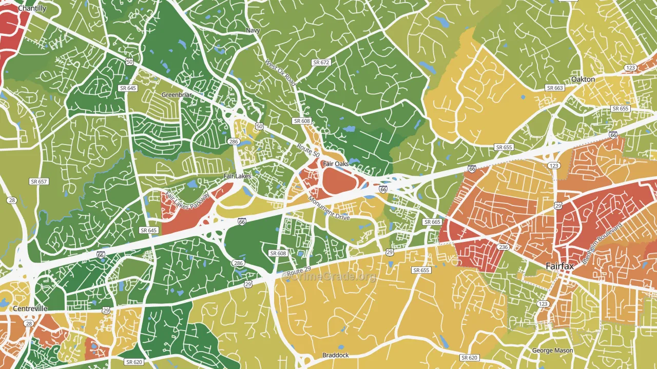 Fair Oaks, VA Map of Robbery Rates