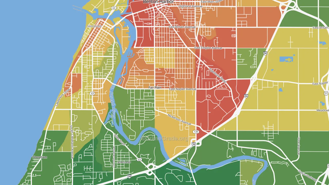 Fair Plain, MI Map of Robbery Rates