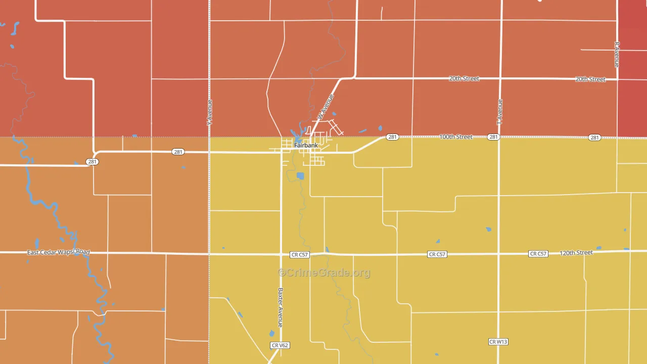 Fairbank, IA Map of Robbery Rates