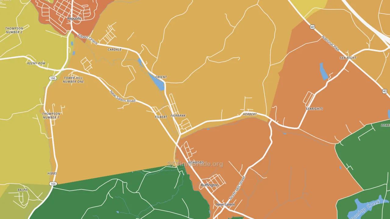 Fairbank, PA Map of Robbery Rates
