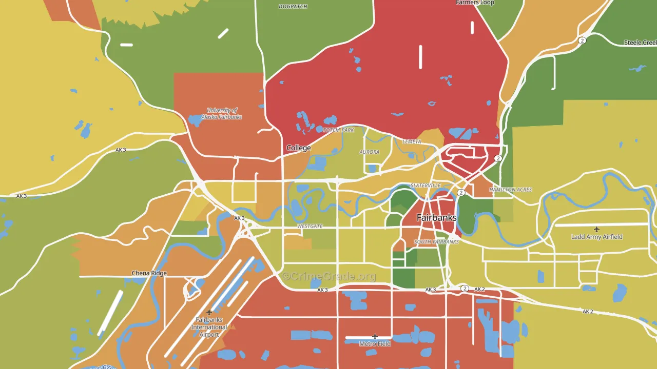 Fairbanks, AK Map of Robbery Rates