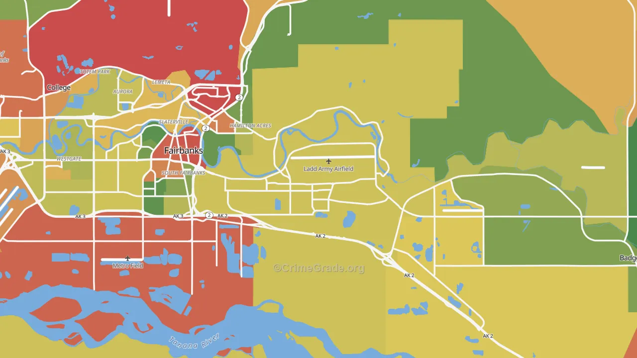 Fairbanks North Star Borough, AK Map of Robbery Rates