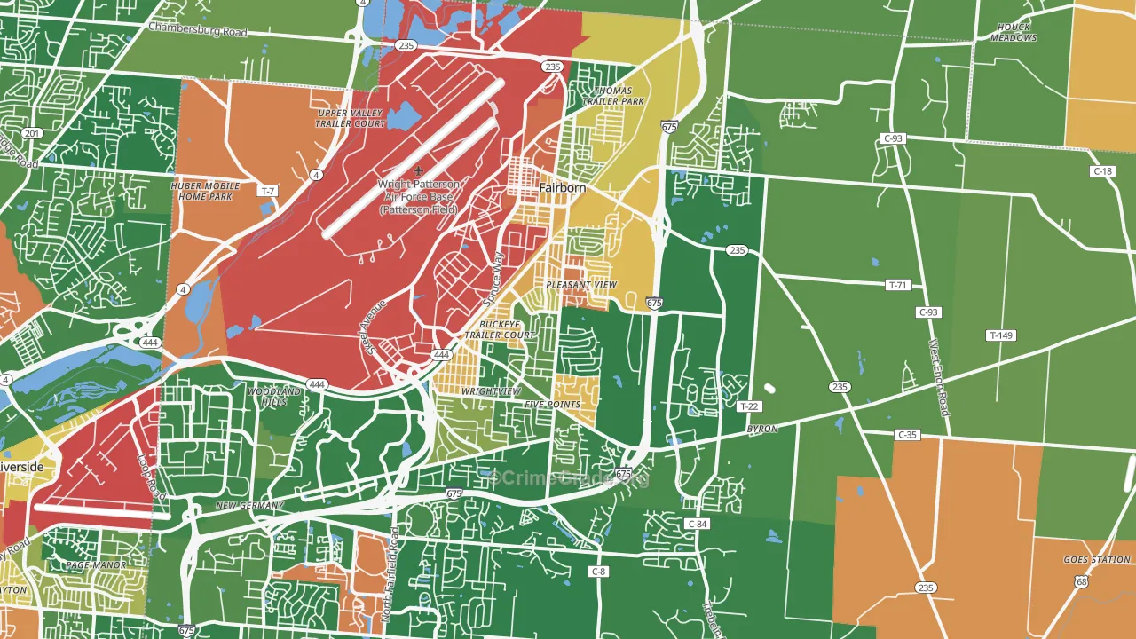 Fairborn, OH Map of Robbery Rates