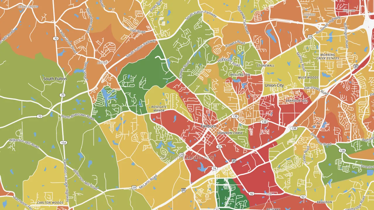 Fairburn, GA Map of Robbery Rates