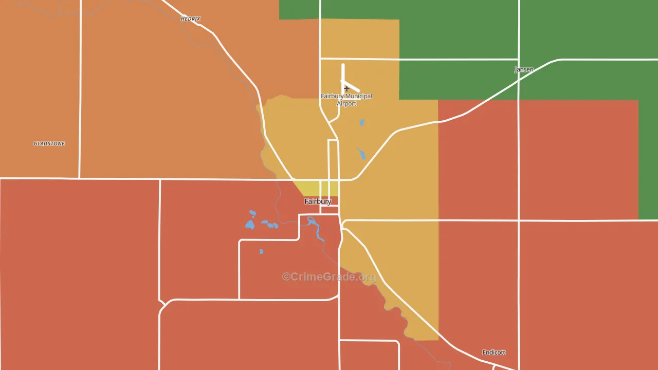 Fairbury, NE Map of Robbery Rates