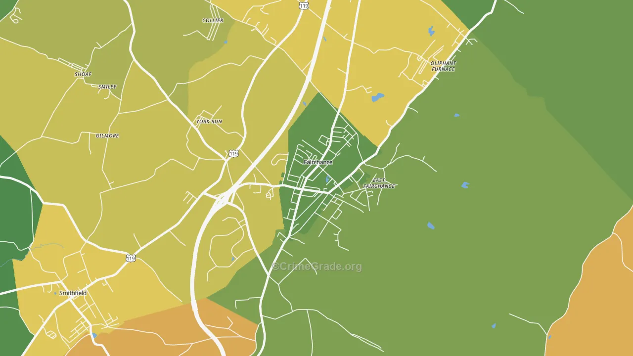 Fairchance, PA Map of Robbery Rates