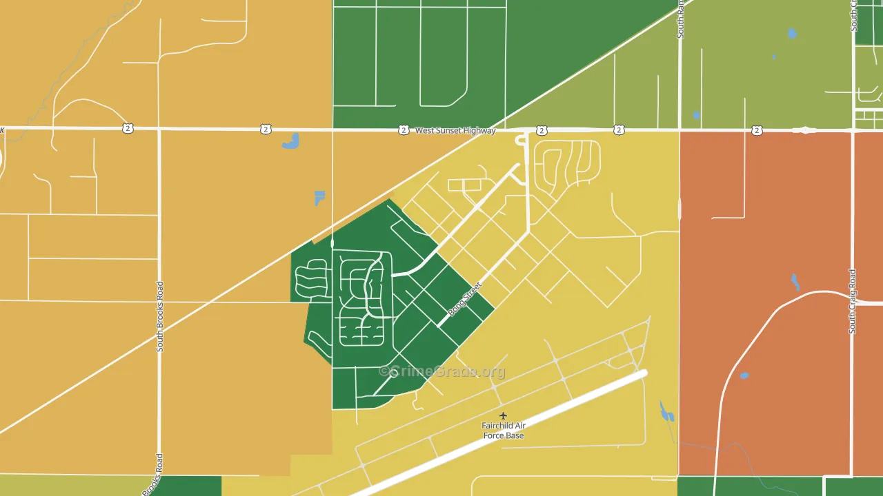 Fairchild AFB, WA Map of Robbery Rates
