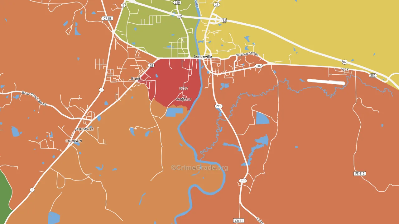 Fairdale, AL Map of Robbery Rates