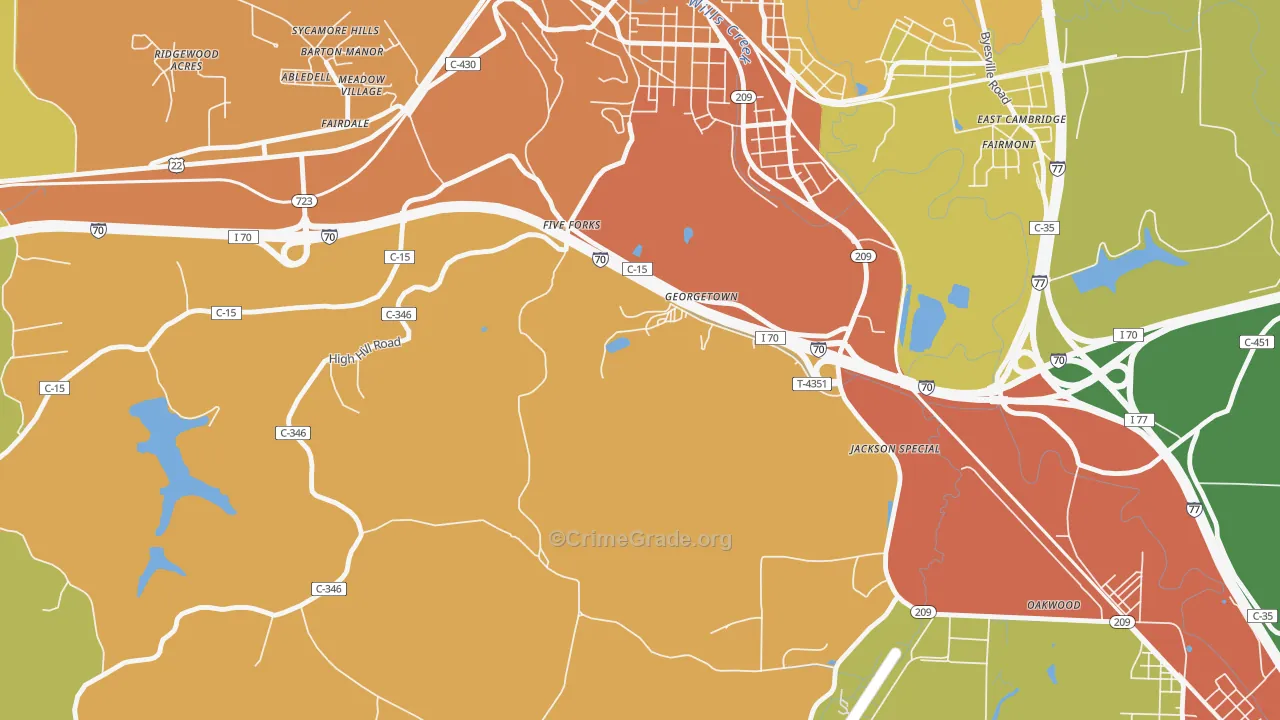 Fairdale, OH Map of Robbery Rates
