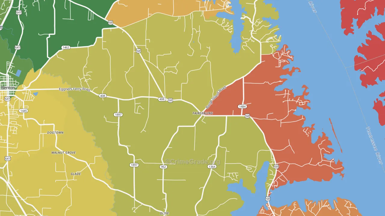 Fairdealing, KY Map of Robbery Rates