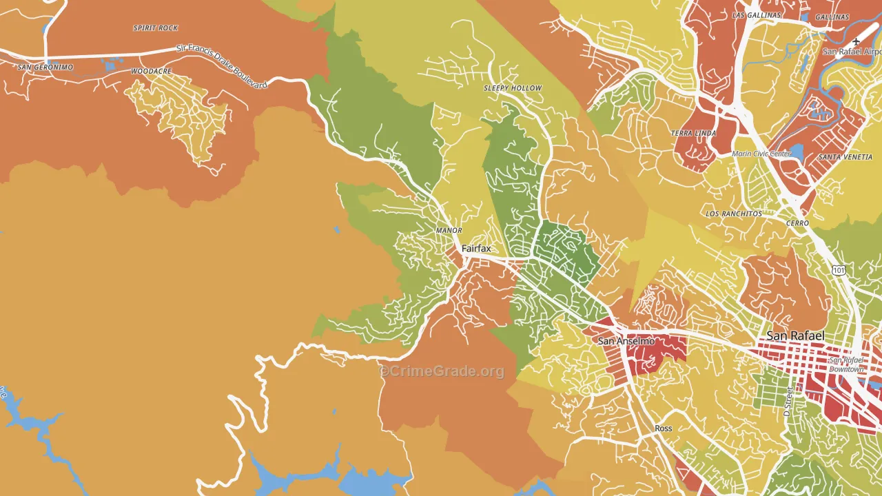 Fairfax, CA Map of Robbery Rates