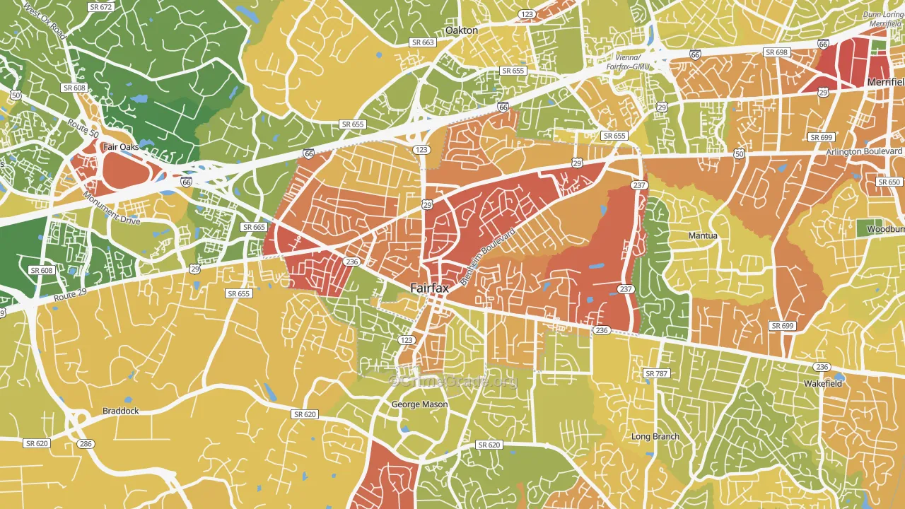 Fairfax City, VA Map of Robbery Rates