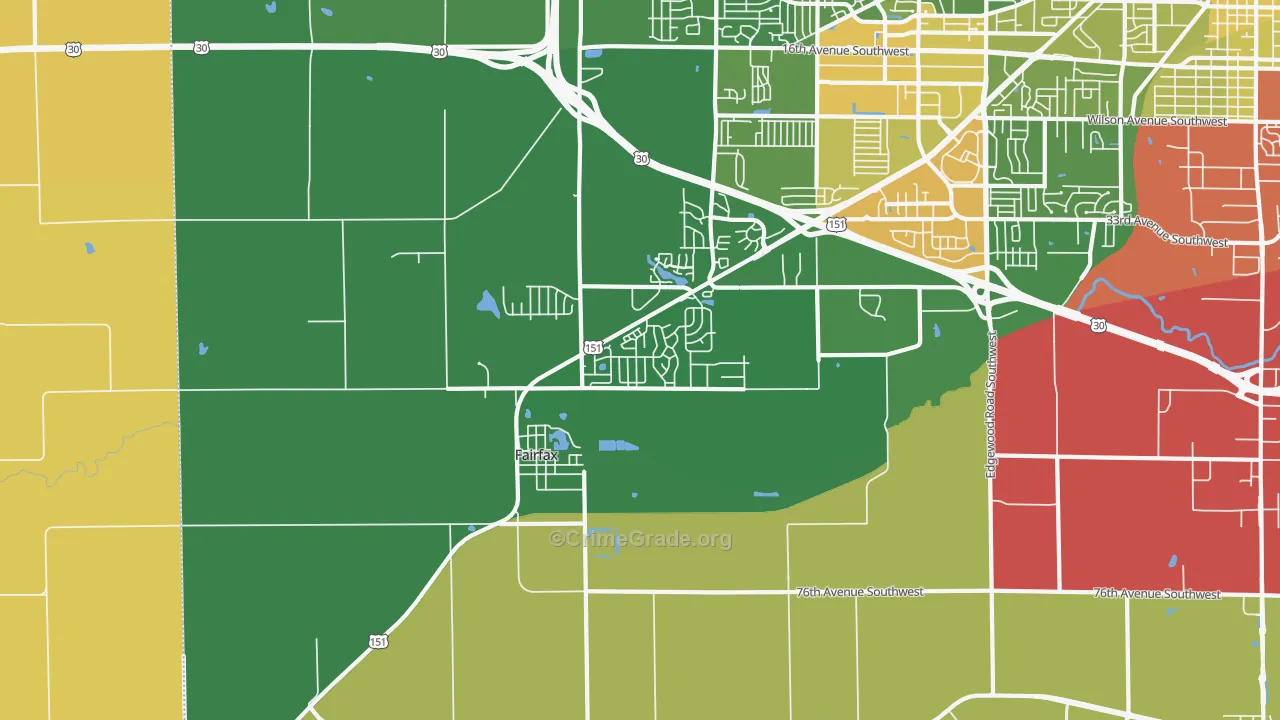 Fairfax, IA Map of Robbery Rates