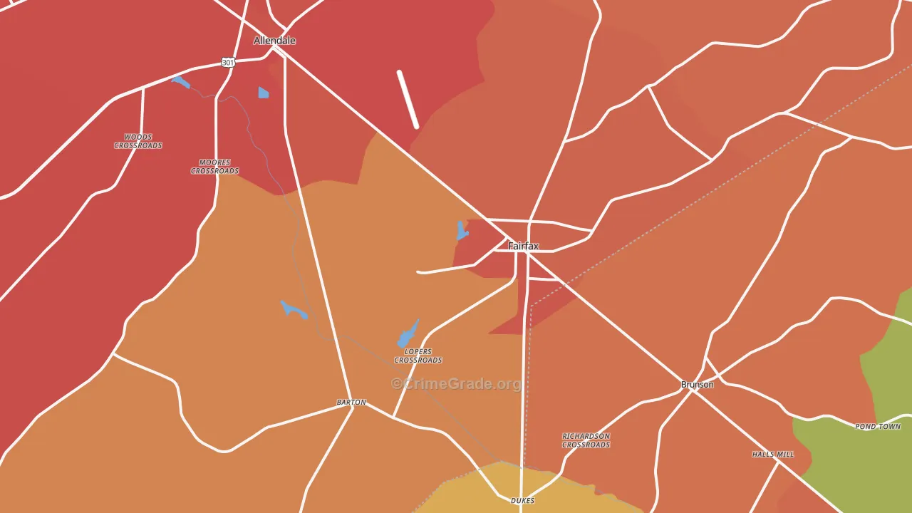 Fairfax, SC Map of Robbery Rates