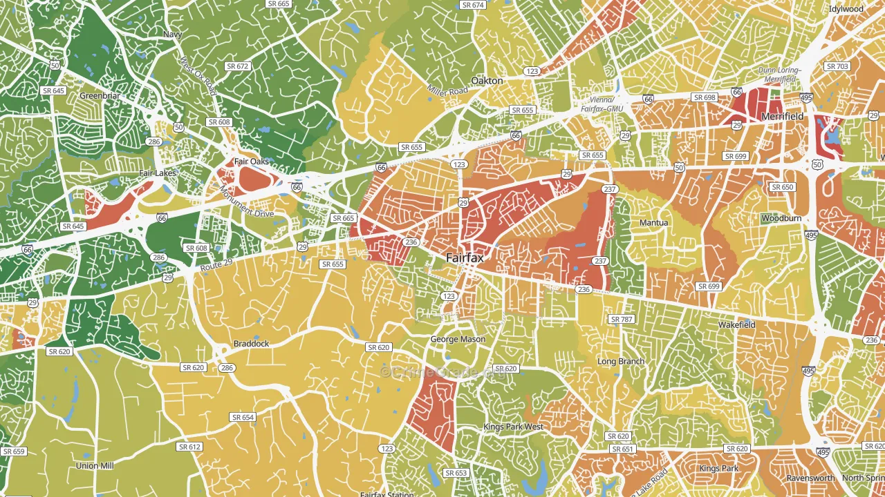 Fairfax, VA Map of Robbery Rates