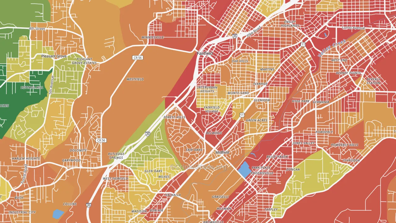 Fairfield, AL Map of Robbery Rates