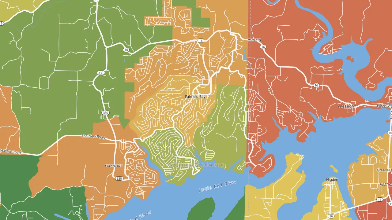 Fairfield Bay, AR Map of Robbery Rates