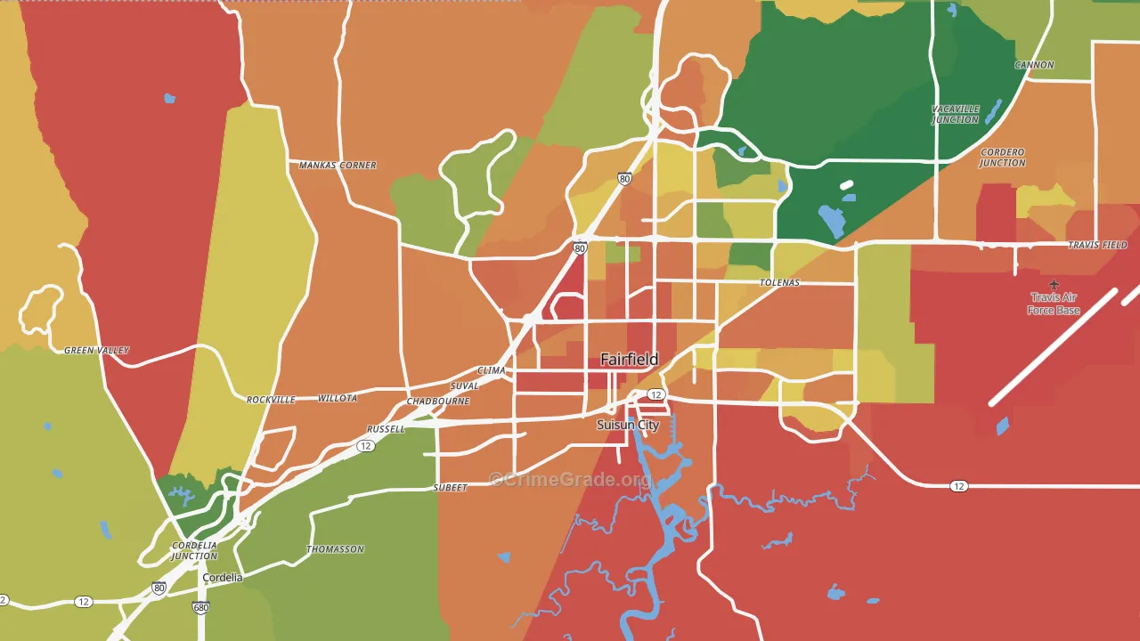 Fairfield, CA Map of Robbery Rates