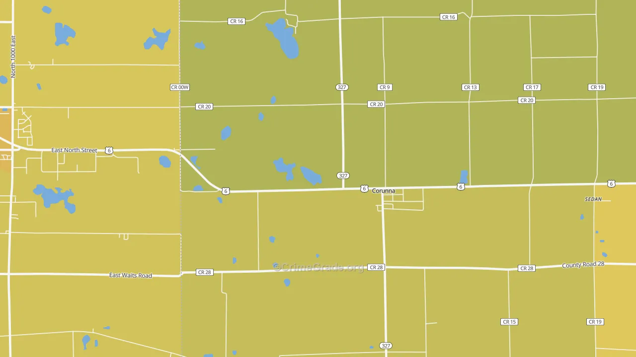 Fairfield Center, IN Map of Robbery Rates